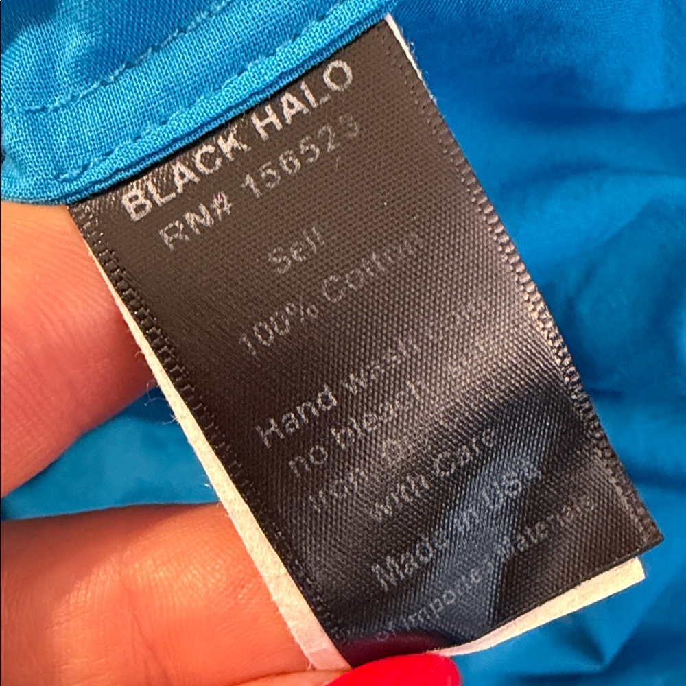 Black Halo Zinnia Maxi Dress Blue Tiered Ruffle Front Slit Sleeveless Sz. S - Picture 9 of 11